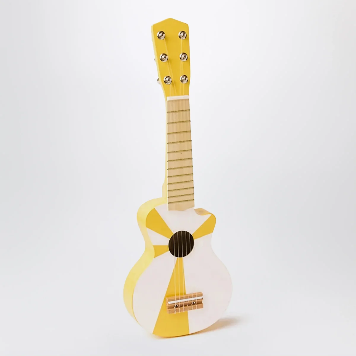 Chitarra giocattolo in legno gialla e bianca - Image 2