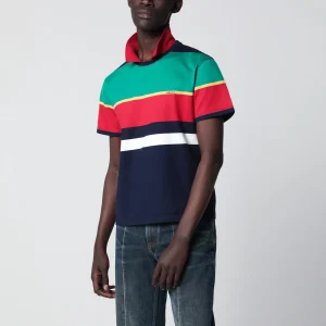 T-shirt polo a righe color-block in cotone