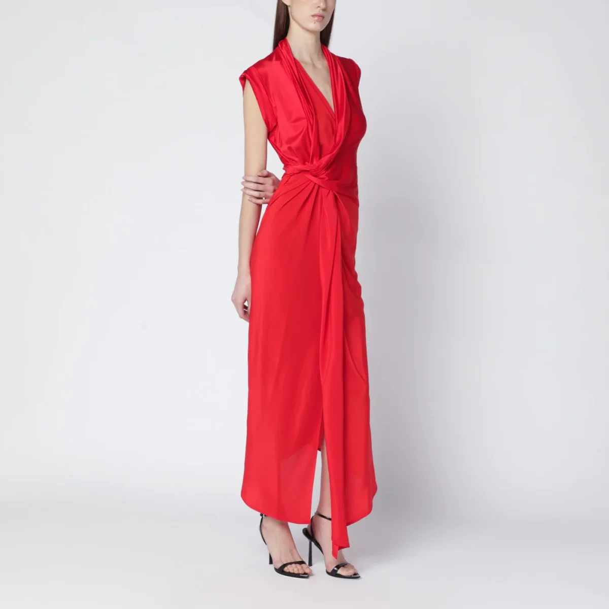 Abito intrecciato rosso in jersey lucido – Image 2