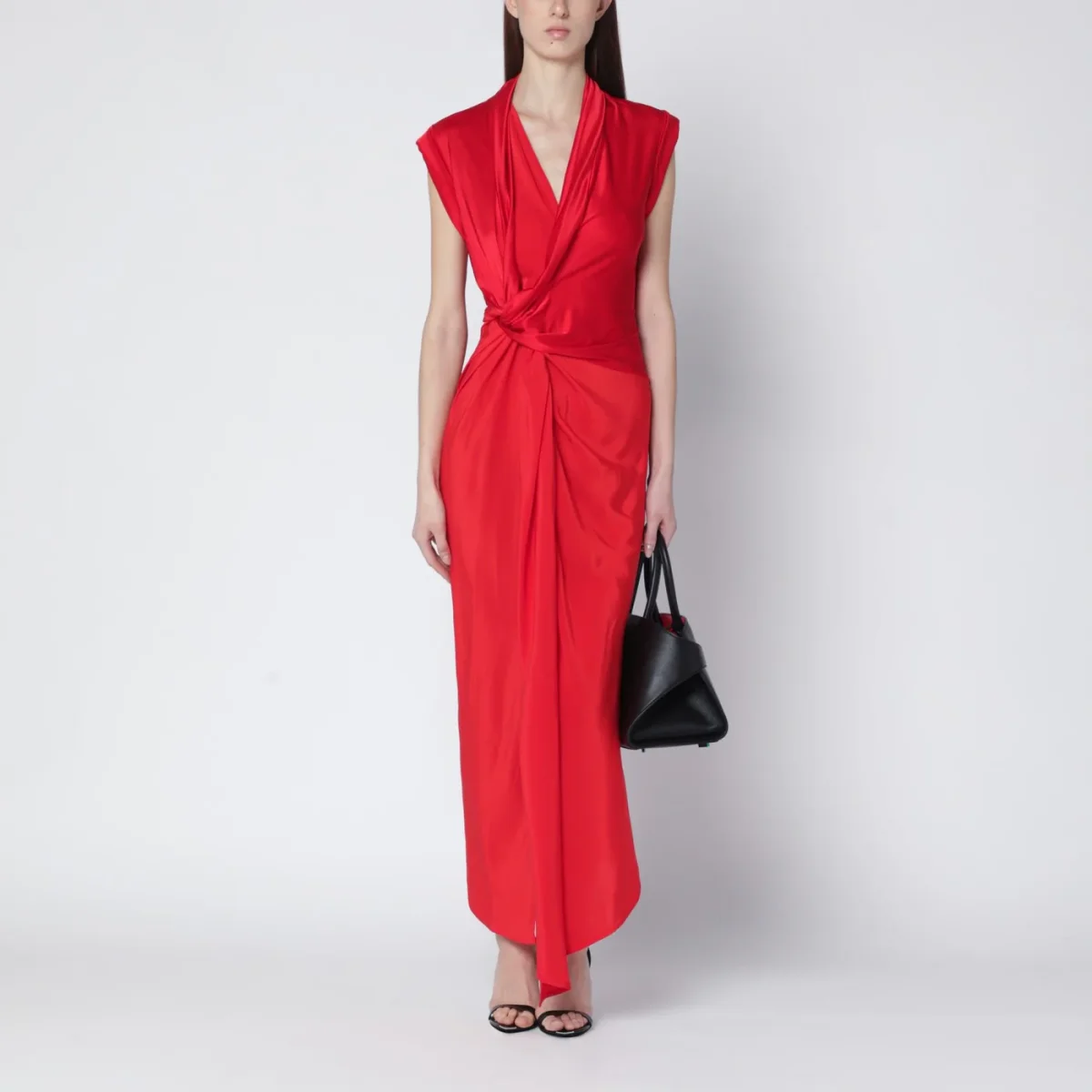 Abito intrecciato rosso in jersey lucido – Image 3