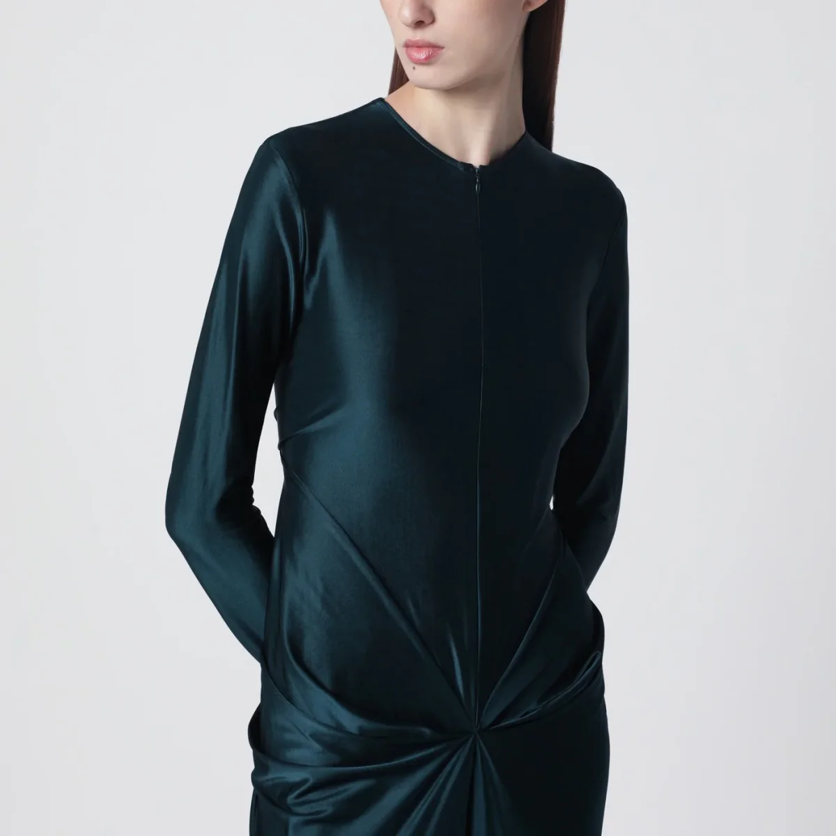 Abito lungo verde acqua scuro con zip frontale – Image 5