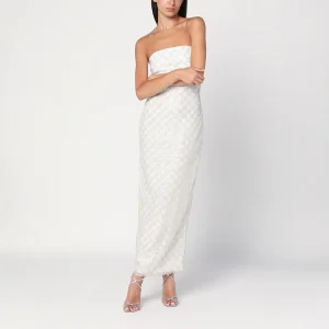 Abito lungo color crema con paillettes