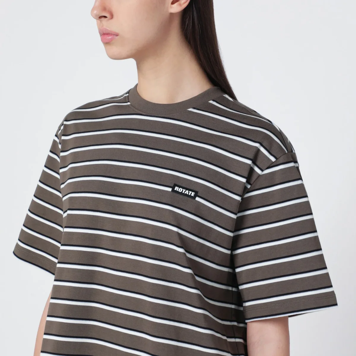 T-shirt oversize a righe marrone - Image 5