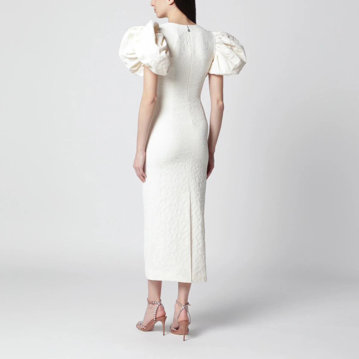 Abito midi a palloncino in jacquard bianco – Image 4