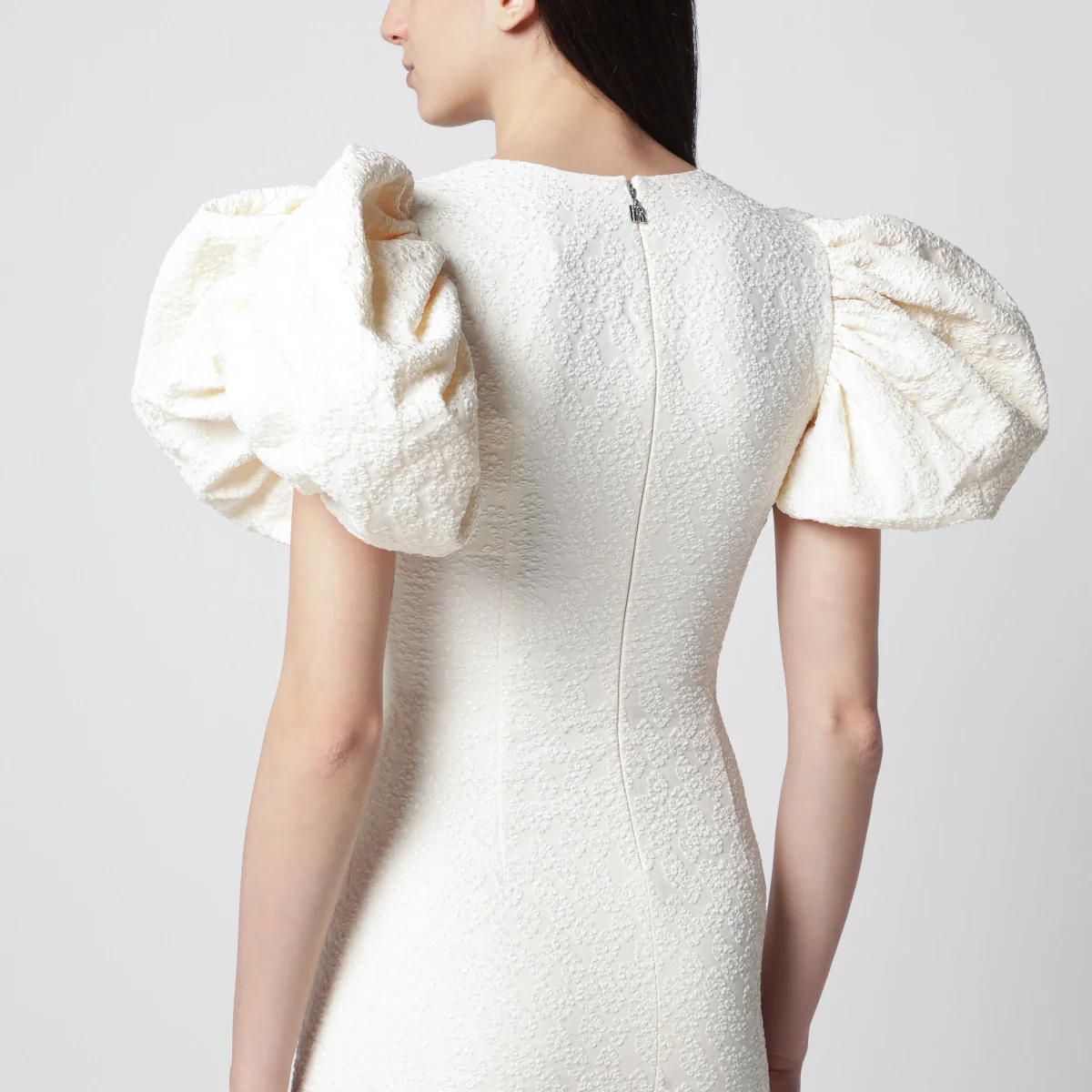 Abito midi a palloncino in jacquard bianco – Image 5