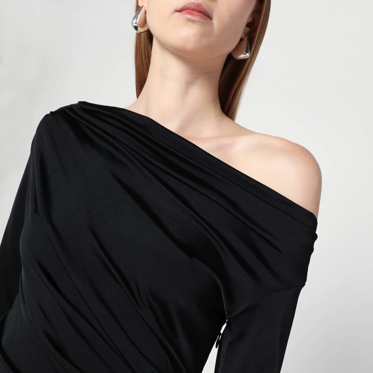 Abito lungo nero in jersey di viscosa - Image 5