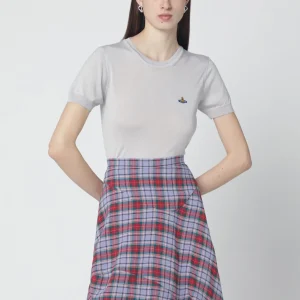 Top Bea grigio chiaro in lana e seta