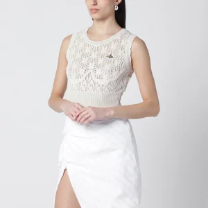 Top color crema in crochet con logo Orb