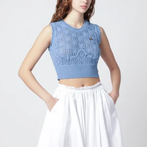 Top blu chiaro in crochet con logo Orb
