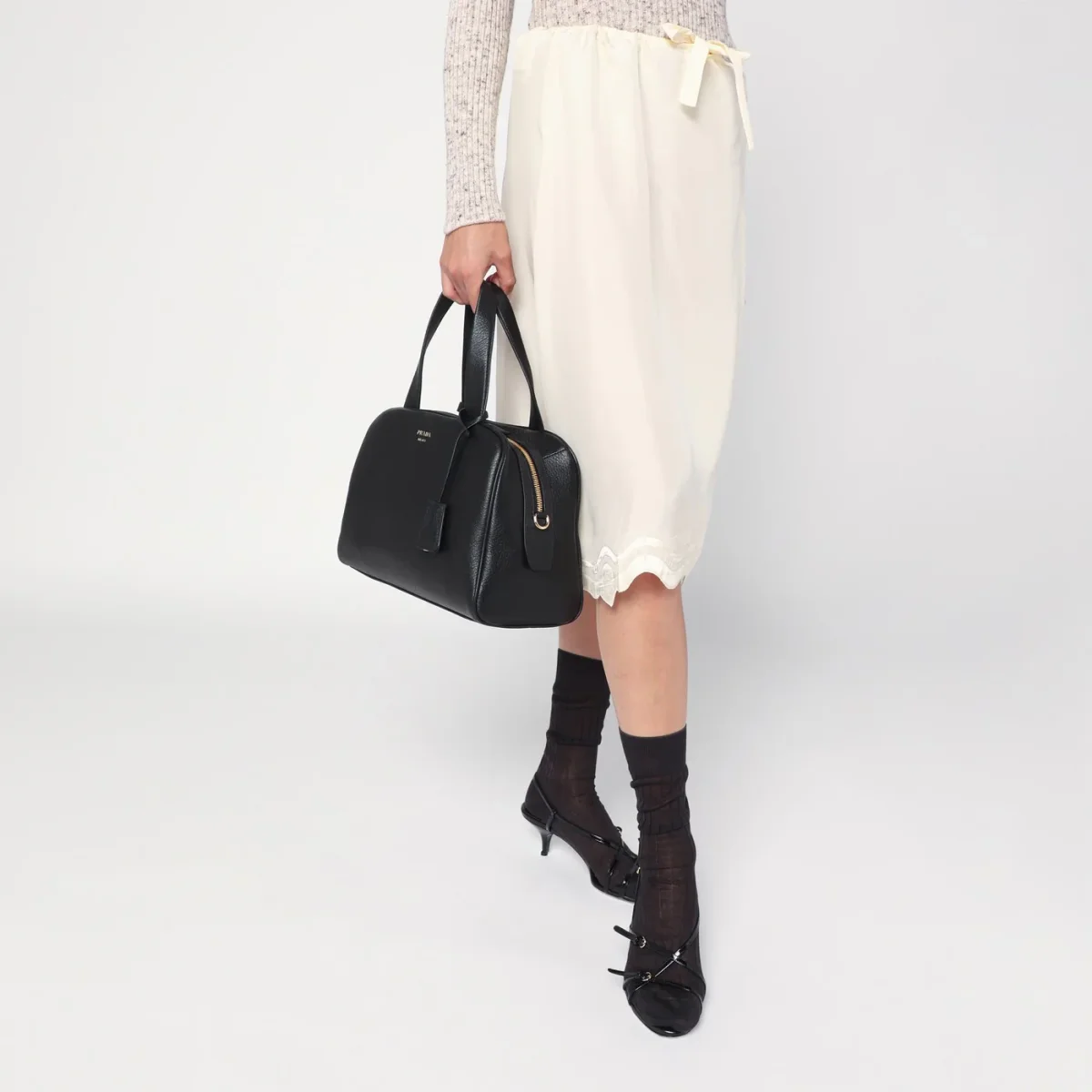 Bauletto large nero in pelle – Image 3