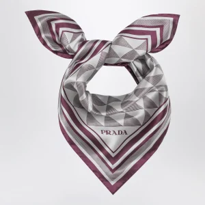 Foulard color malva stampato in twill di seta 55x55