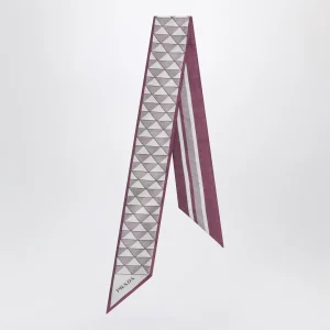 Foulard color malva stampato in twill di seta