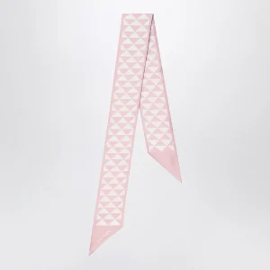 Foulard in seta jacquard rosa/bianco