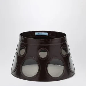 Visiera marrone in pelle e plex