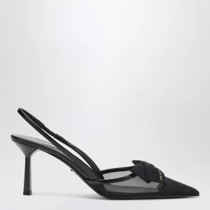 Décolleté slingback in tessuto e rete nero