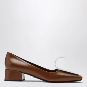 Décolleté in pelle tabacco e bianco