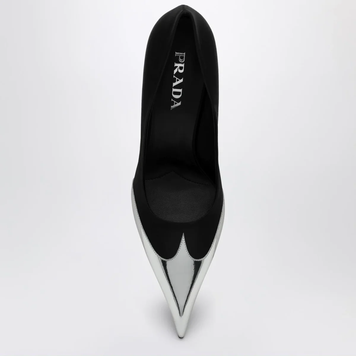 Décolleté nero in raso e pelle metallizzata – Image 4