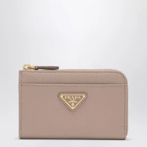 Portachiavi con zip color cipria in Saffiano