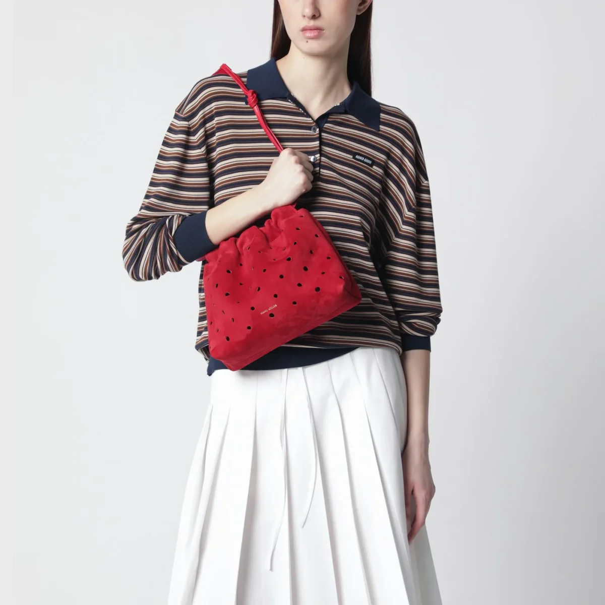 Romy Pouch in pelle scamosciata rossa traforata - Image 3