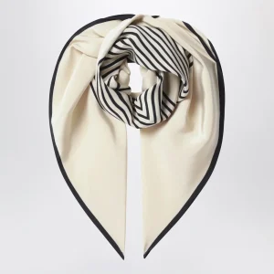 Foulard color crema in seta con monogramma centrale