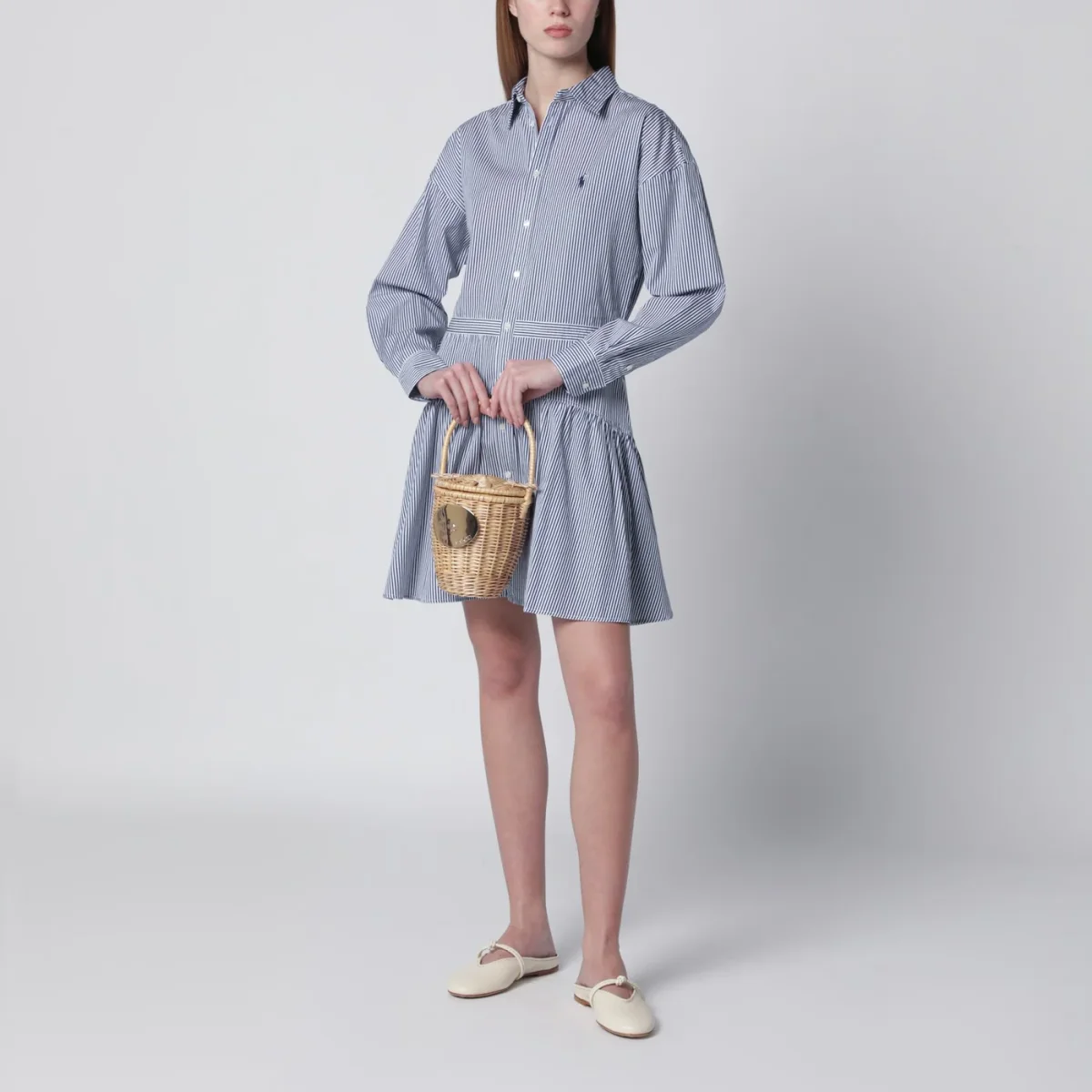 Abito chemisier a righe blu/bianche - Image 3