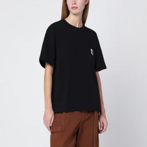 T-shirt nera in cotone con patch logo
