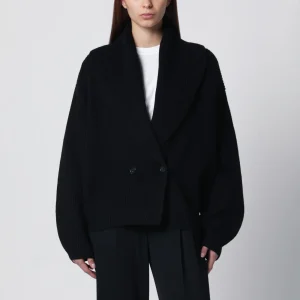 Cardigan nero in lana con collo a scialle