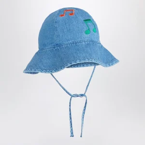 Cappello azzurro in denim con note musicali