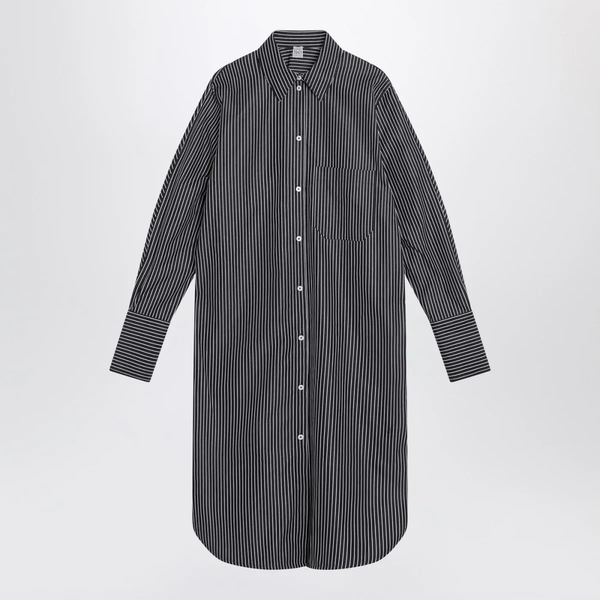 Abito chemisier nero con righe bianche - Image 2