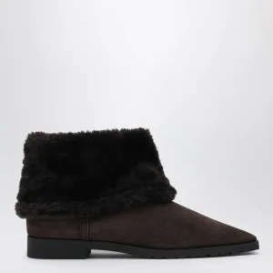 Stivaletti in suede e shearling marroni