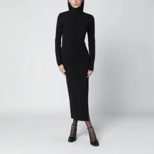 Abito dolcevita nero con dettaglio zip