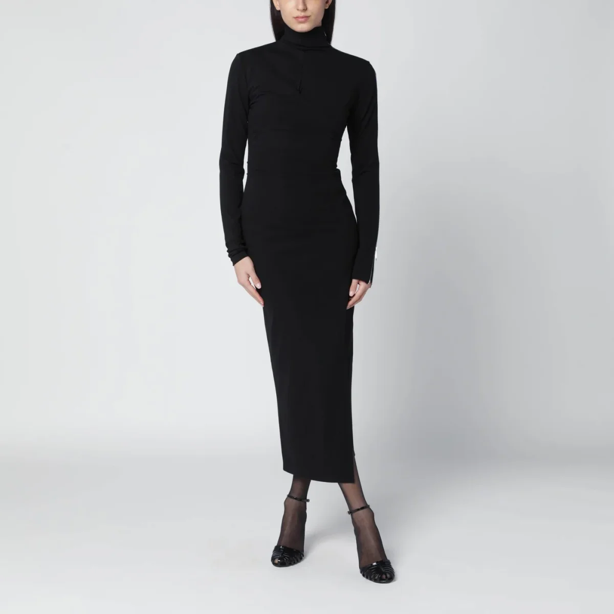 Abito dolcevita nero con dettaglio zip – Image 2