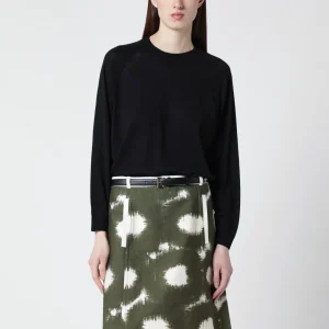 Maglia girocollo nera in lana