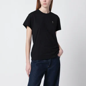 T-shirt nera in cotone con patch logo