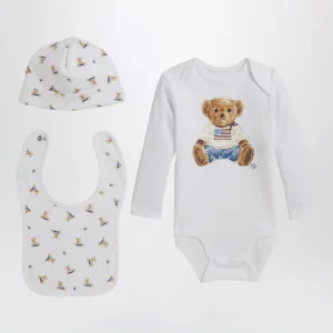 Set tre pezzi Polo Bear bianco in cotone