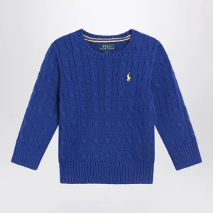 Maglia girocollo blu acceso a trecce