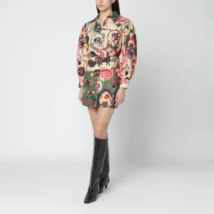 Abito corto multicolore con cintura abbinata