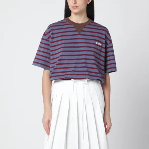 T-shirt oversize avio/amaranto a righe
