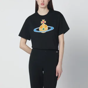 T-shirt oversize nera con stampa Orb