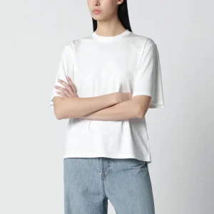 T-shirt oversize bianca in cotone e seta