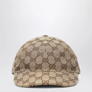 Cappello da baseball in tessuto GG beige ed ebano