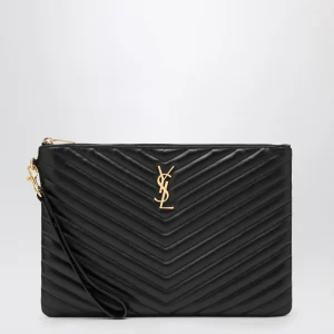 Busta per tablet Cassandre nera in pelle trapuntata