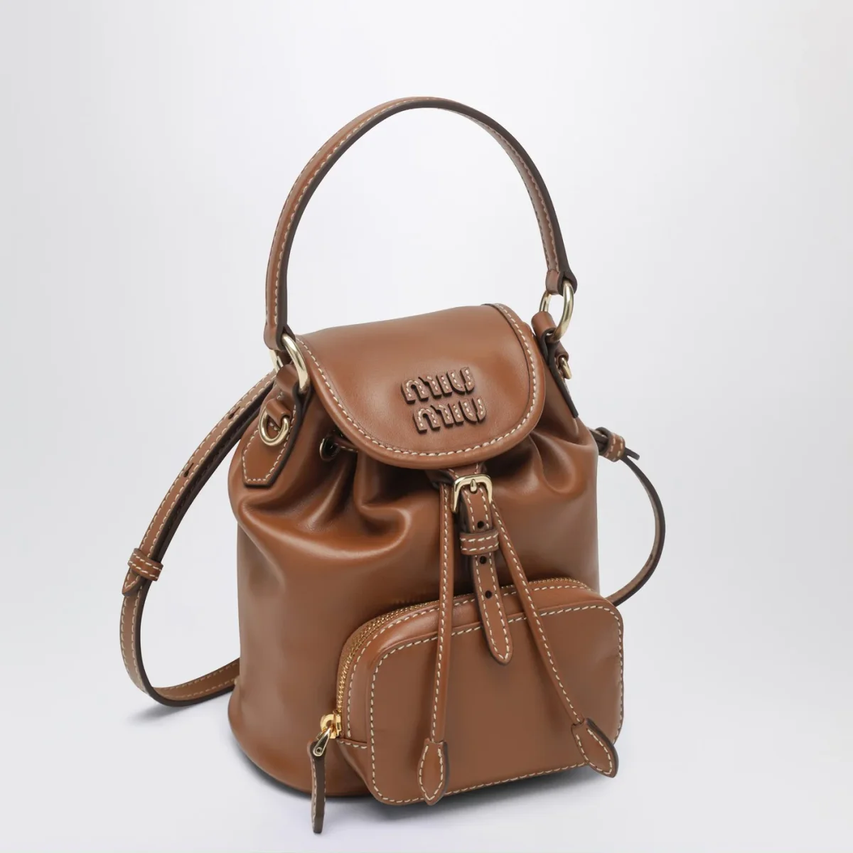 Zaino piccolo color Cognac in pelle – Image 4