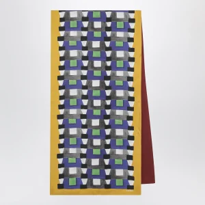 Foulard stampato in twill di seta indaco/senape