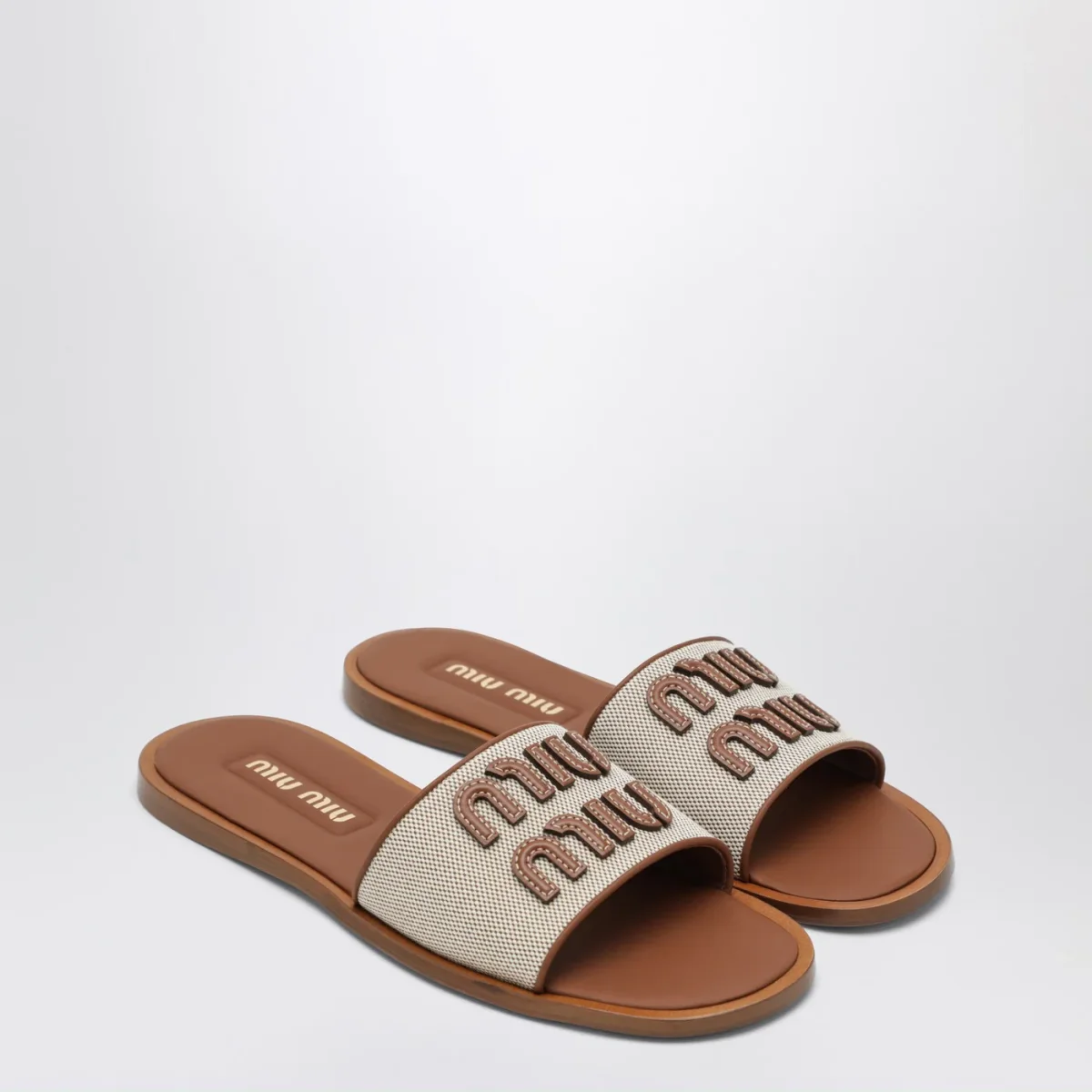 Sandali ciabatta in canvas e pelle - Image 3