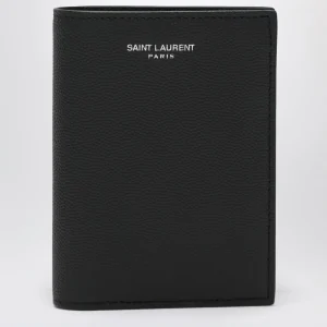 Portacarte nero in pelle grain de poudre