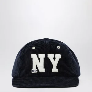 Cappello da baseball blu in velluto a costine