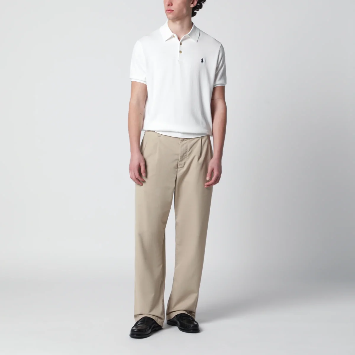 Maglia in cotone con colletto polo bianca - Image 3