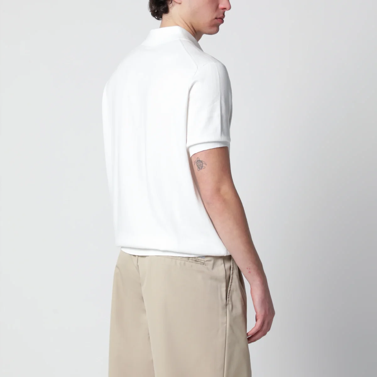 Maglia in cotone con colletto polo bianca - Image 4