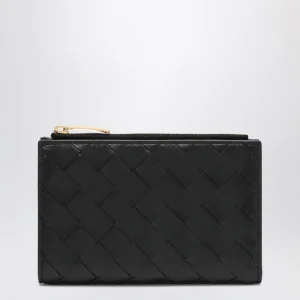 Portafoglio Bi-Fold medio nero in Intrecciato
